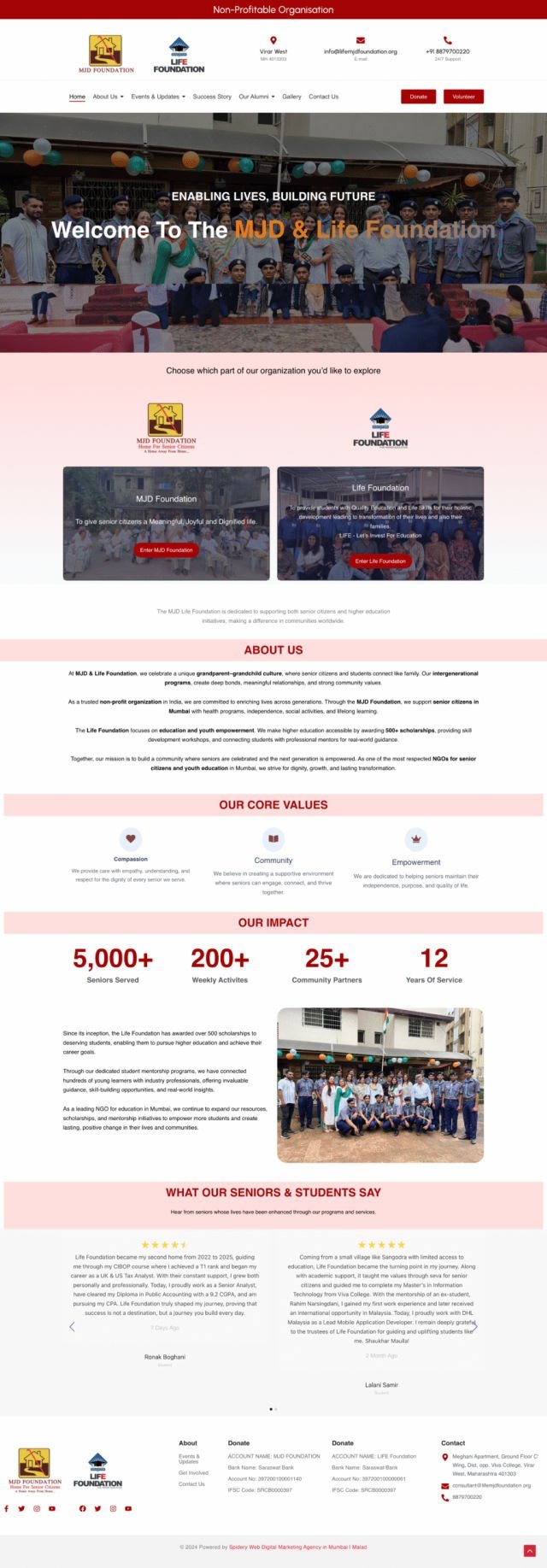 Life & MJD Foundation website by Spidery Web