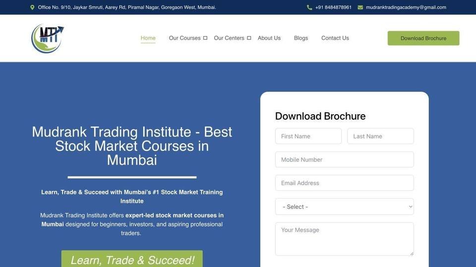 Mudrank Trading Institute — Admissions-ready course website (Website), education marketing agency in mumbai proof by Spidery Web