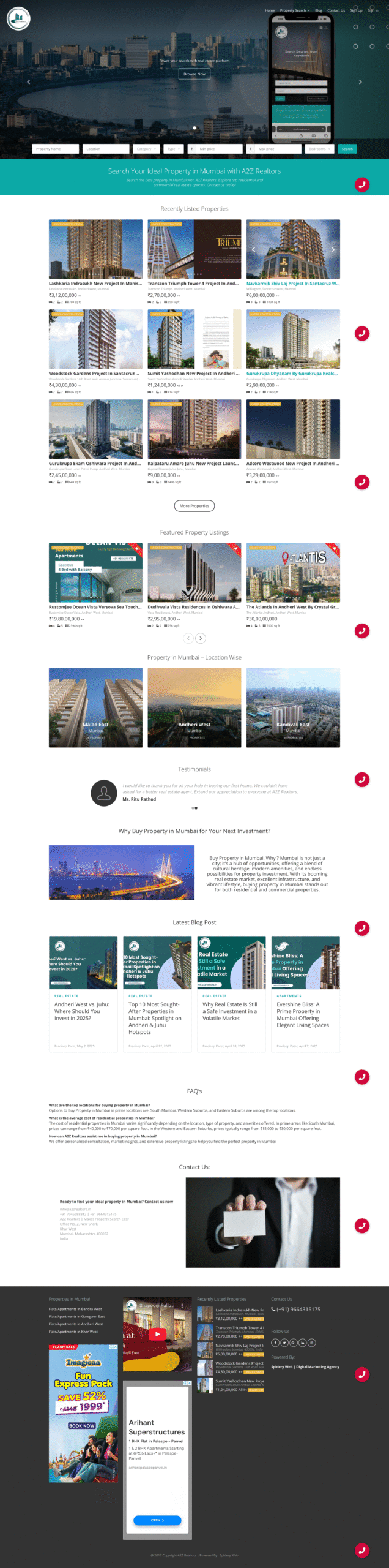 A2Z Realtors - Property in Mumbai - Website Developed by Spidery Web | Digital Marketing Agency in Mumbai